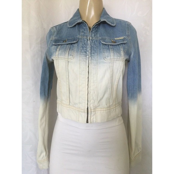 Maison Scotch Denim Jacket Ombre Crop Zip Blue 1 S - Picture 3 of 10